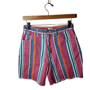 ☀️Vintage 90s Multicolored Striped Denim Cutoff High Waisted Shorts, 28